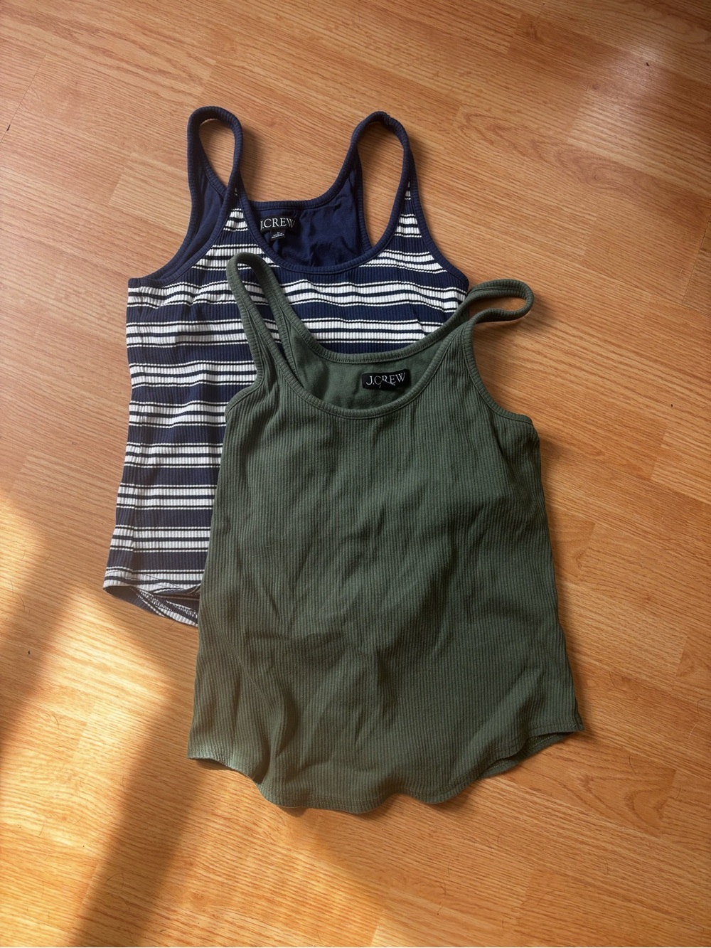 J crew sz med ribbed tank built in bra bundle navy stripe green cotton modal